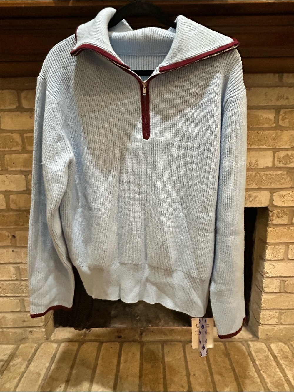 Cider Light Blue Half-Zip Sweater with Maroon Trim EUC